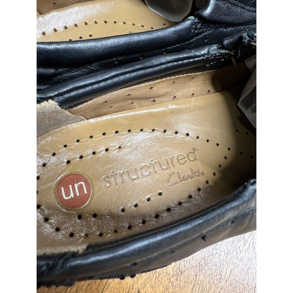 Clark's Unstructured Women’s 7 M Black Leather Double Gored Slip On Loafers - Picture 5 of 9